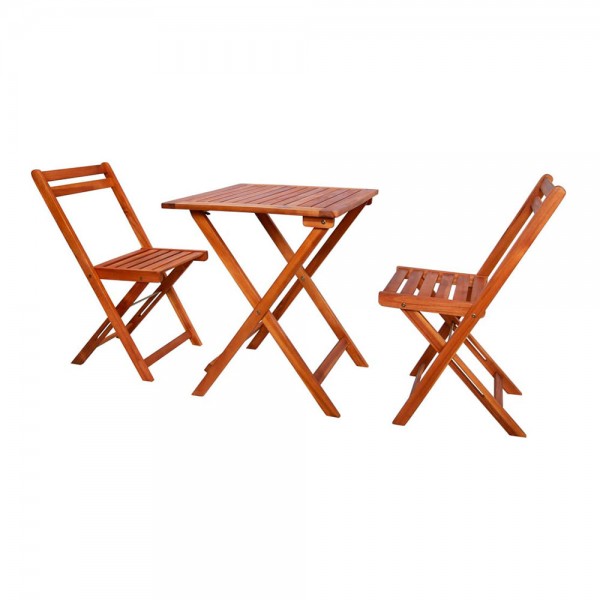 Set jardin mesa y dos sillas plegables madera acacia natural